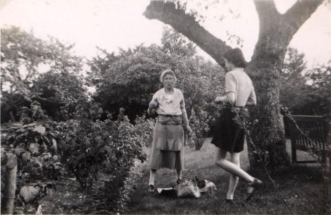 Mary and Caro Pollard at the cottage, June 1940. 'Mother caught unawares'.
