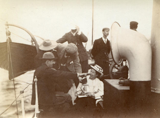 Mary Spence Watson and others aboard the Griffin, August 1897; taken by Frank Pollard