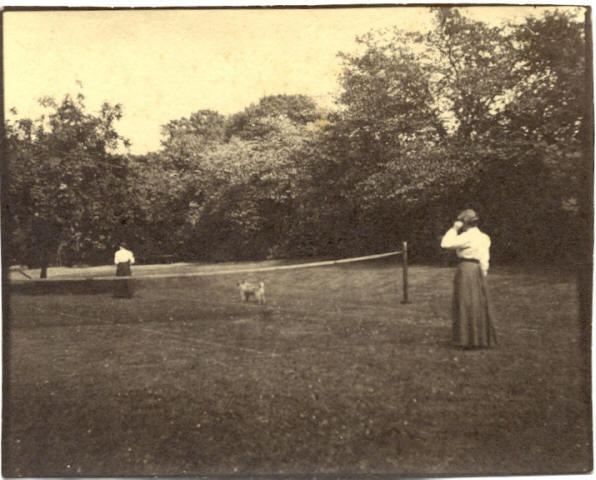 Mary and Bertha Spence Watson playing tennis at Bensham Grove, July 1901